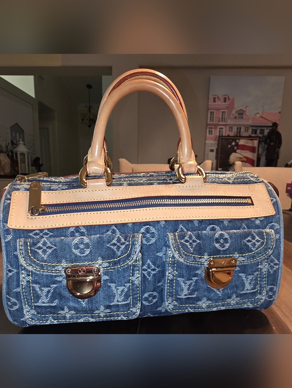 AUTHENTIC LOUIS VUITTON MONOGRAM NEO DENIM SPEEDY HANDBAG PURSE SATCHEL AUTH INC
